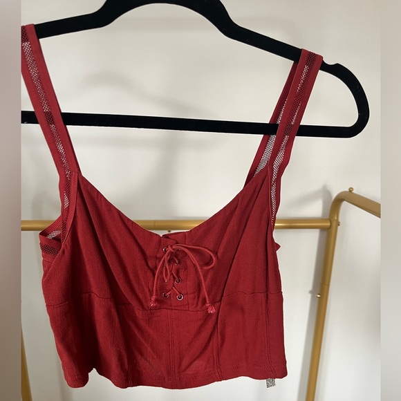 Like new- Free people lace up front, corset back, lace detailing tank top - Picture 4 of 4